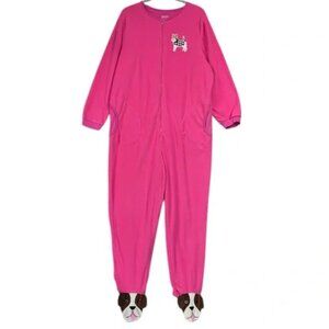 Nick & Nora Pink Terrier Dog Footed Onesie Pajamas Cozy Sleeper Women’s Small